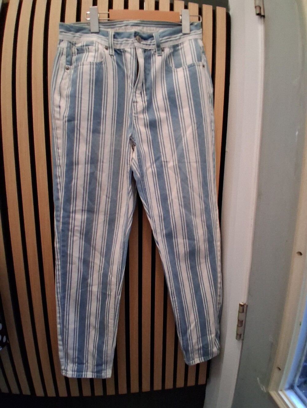 American Eagle Outfitters Blue and White Striped Slim Straight Jeans